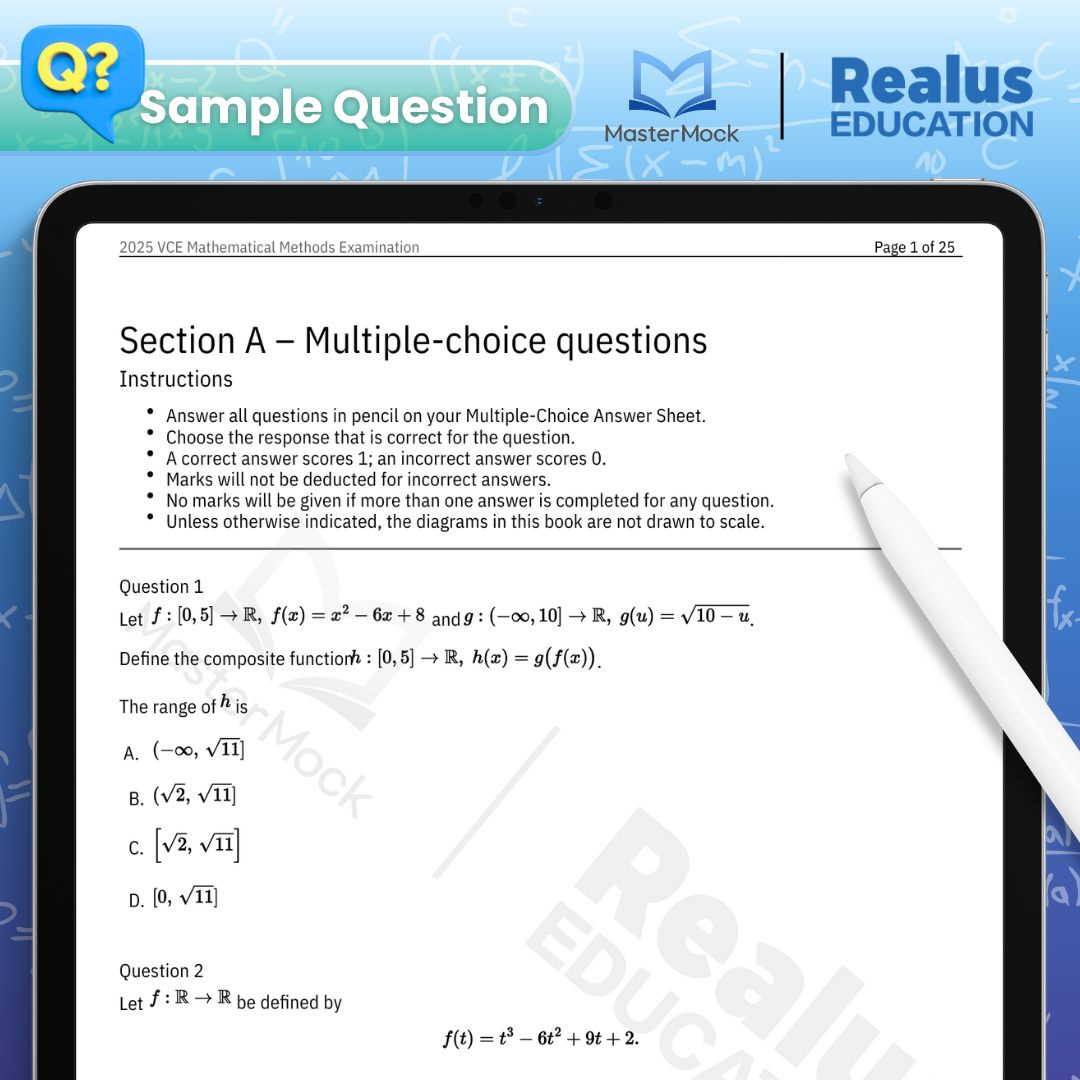 VCE MasterMock 2025 - Mathematical Methods - 3 sets